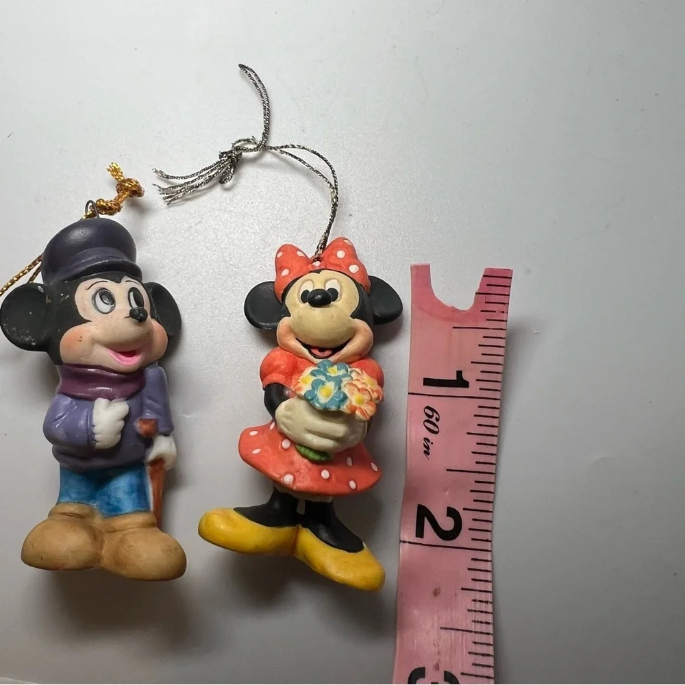 Vintage MICKEY MOUSE AND MINNIE MOUSE Ornament SET OF TWO WALT DISNEY Holiday - Picture 2 of 6